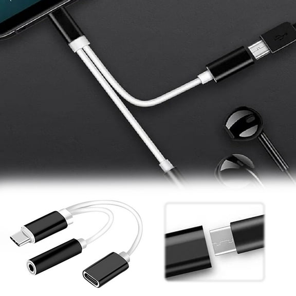 Type C Audio Adapter TYPE C To 3.5 Headphone Listening And Charging 2 In 1 Black Audio Jack