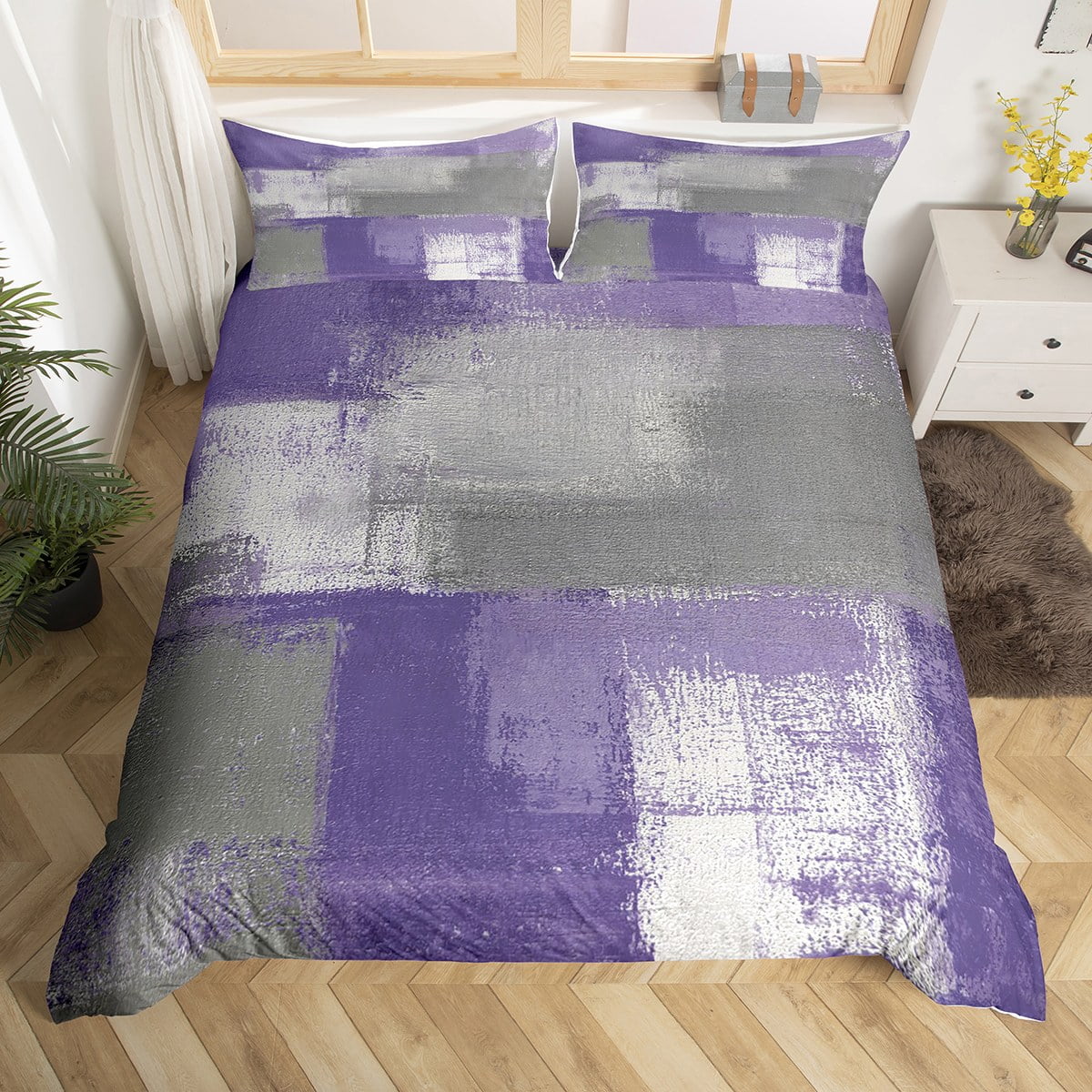 YST Purple Ombre Comforter Cover Gradient Bed Set, Grunge Watercolor