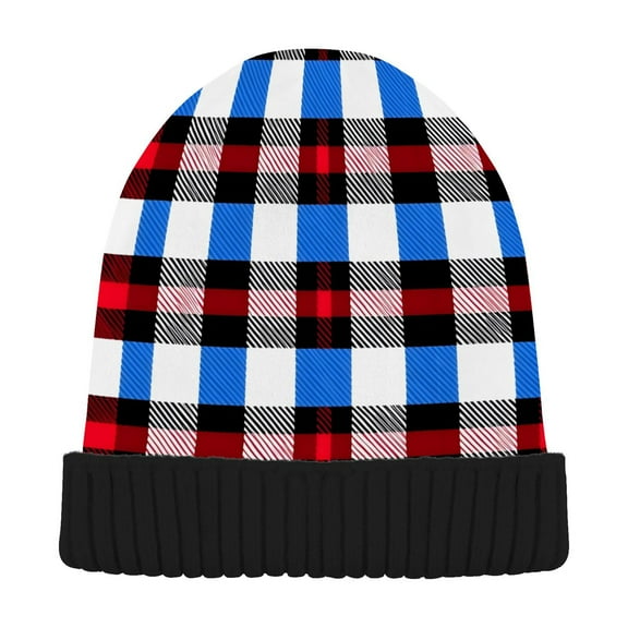 joogoo Checkered Grid-b2 Beanie Hats Cuffed Winter Warm Knit Thick Beanies