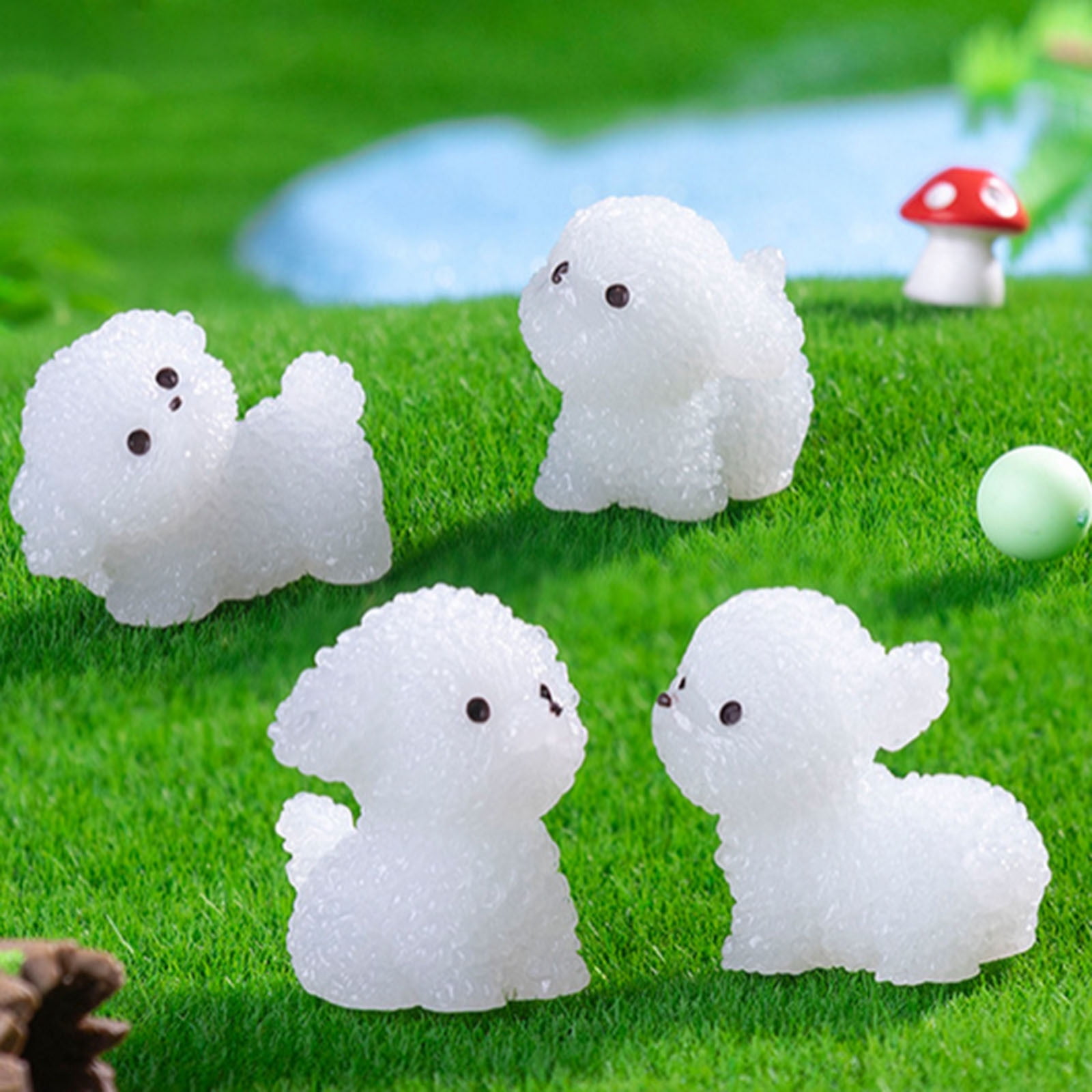 Lot De 9 Figurines De Chiots Miniatures Qui Brillent Dans Le Noir - Résine - Pour Décoration Et Artisanat - 9