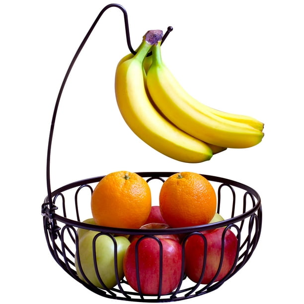 DecoBros Wire Fruit Bowl Basket with Banana Tree Hanger, Bronze