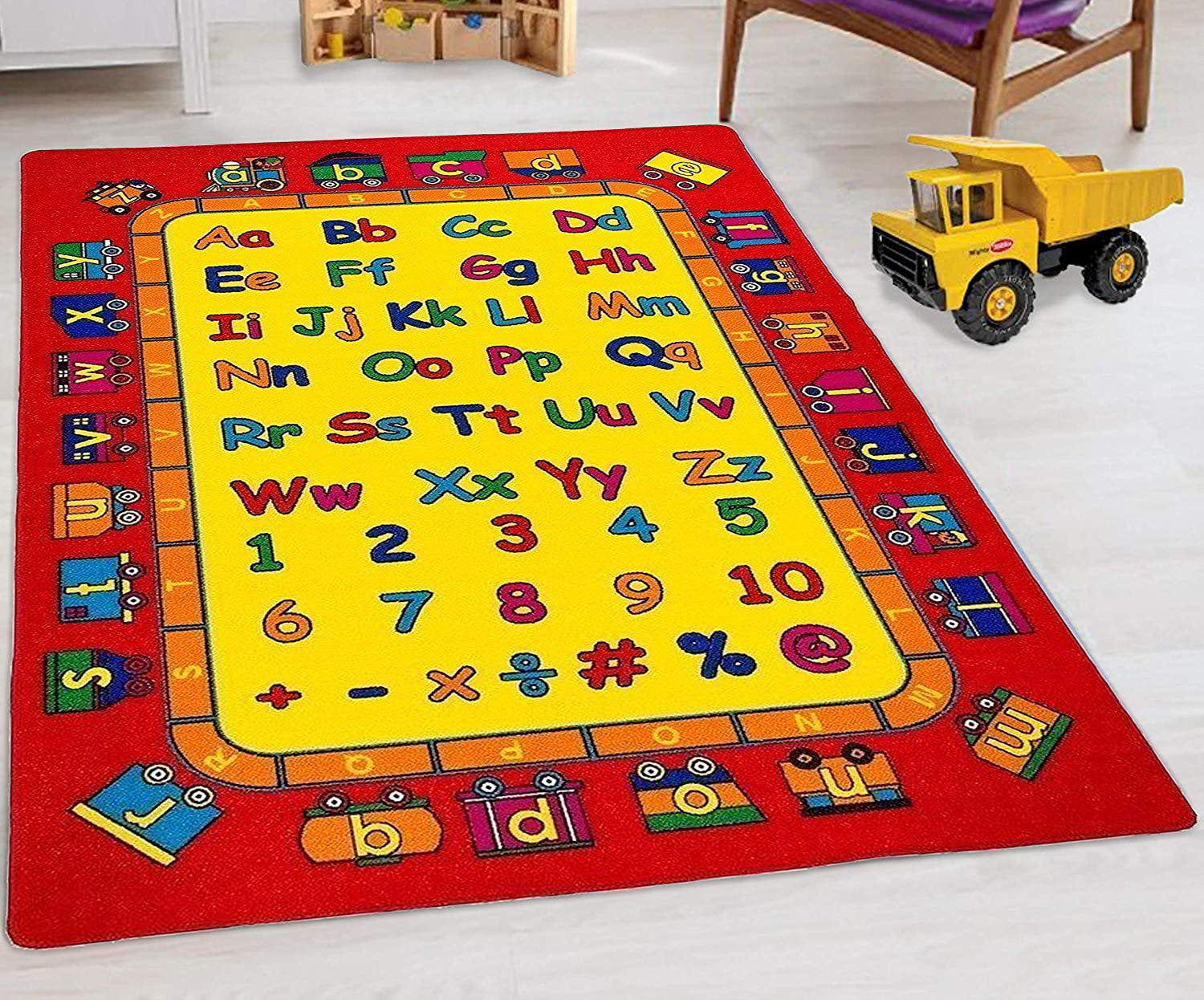 ALPHABET FOODS CHAMPION RUGS 8FTX8FT ROUND PLAYTIME FUN EDUCATIONAL NON-SLIP/GEL BACK AREA RUG CARPET MULTI COLOR
