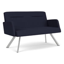 Willow Lounge Lobby Reception Waiting Loveseat / Silver Steel / Navy Blue