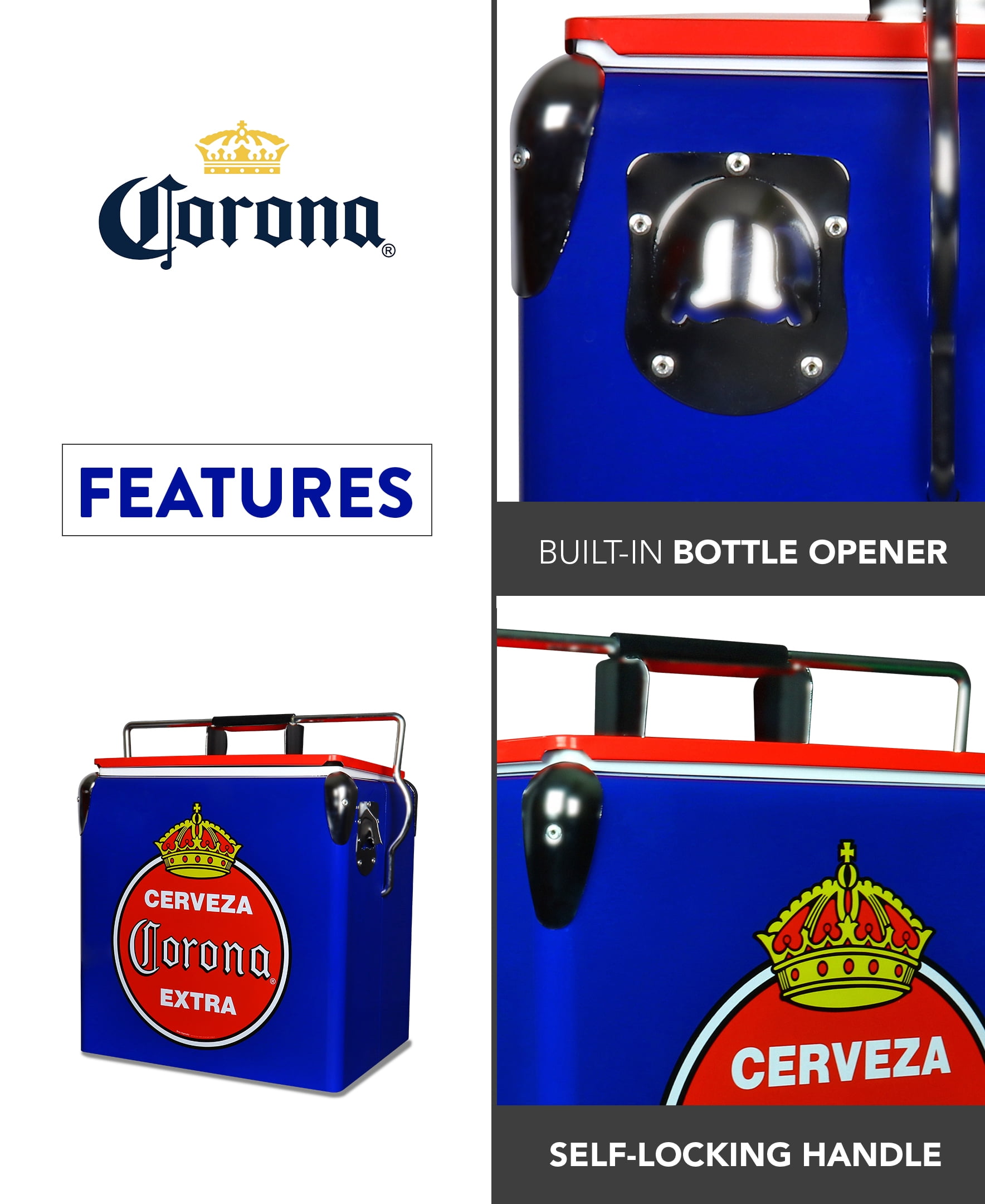Corona Retro 8 Can Ice Chest Cooler with Bottle Opener 13 L, Blue
