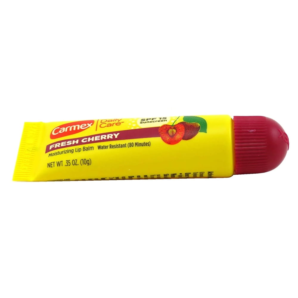 Carmex Daily Care Moisturizing Lip Balm Tube. Softens and Soothes. Water Resistant. Fresh Cherry. 0.35 oz. Pack of 12