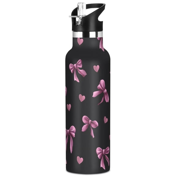 ALAZA Pink Purple Bows Pattern Stainless Steel Water Bottle Vacuum Insulated Leak-Proof Tumbler with Straw Handle 20oz