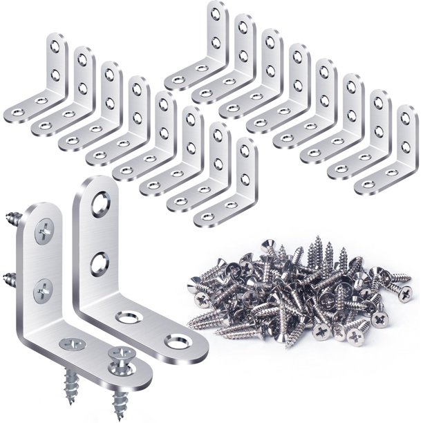 Fatloda 18 Piezas Soporte en L Soporte de Esquina Soportes en L de Acero Inoxidable para Estantes Soporte de ángulo Recto pequeño Soporte de Esquina de Metal para Muebles de Madera Silla de gabinete c