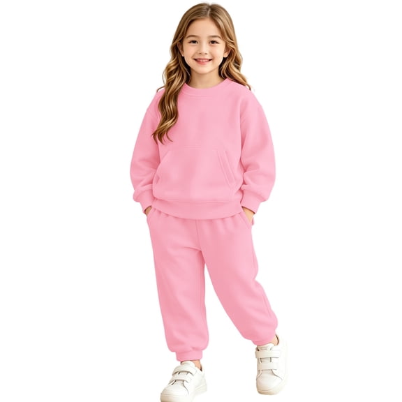 Girls Boys Classic Fleece Sweatsuit Kids Crewneck Sweatshirt and Jogger Sweatpants Tween Matching Casual Tracksuit Clothing