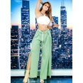 thumbnail image 2 of Pantalones Palazzo ANCHOS de PIERNA ANCHA para mujer sólidos VERDE Con volantes y cinturón decorativo unitalla MALABIS, 2 of 5