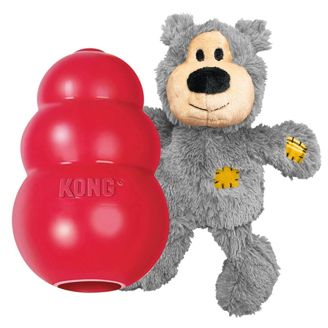 Paquete combinado KONG Classic y Wild Knots Bear, juguetes para perros únicos y divertidos para horas de juego, juguete clásico que se puede rellenar con golosinas para perros, para perros pequeños