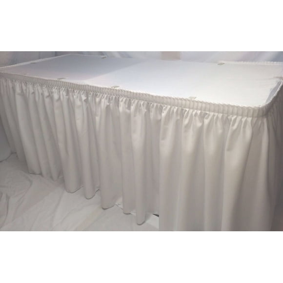 21' White Polyester Pleated Table Skirt Skirting with Loop fastener Catering Trade Show White