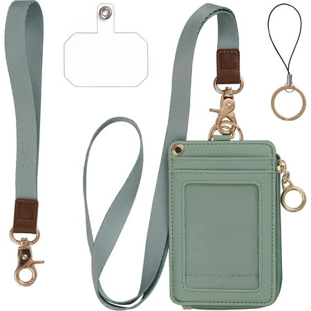 2-in-1 ID Badge Holder with Lanyard - Multi-Use Lanyard Wallet for Women, Small Wristlet Wallet with Strap & Lanyards for ID Badges, Phone & Card Holder - Sage Green