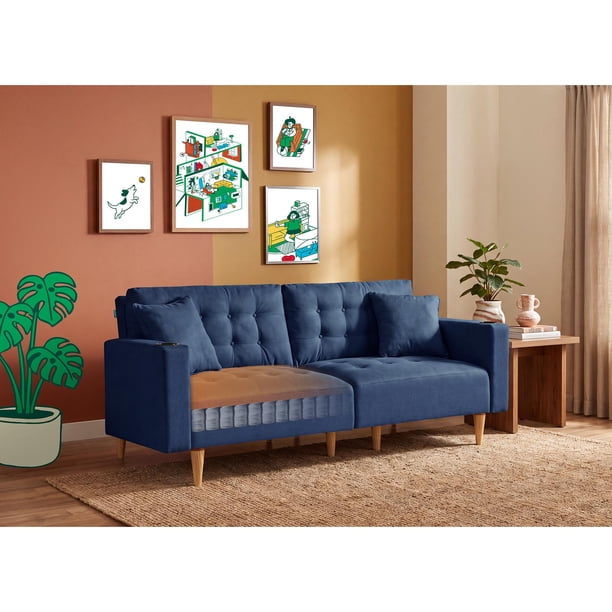 Sofá Cama Makora Maxim Azul Lino 3 Posiciones con Soft Foam Reclinable