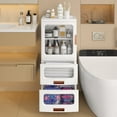thumbnail image 4 of VECELO Bathroom Storage Cabinet with Movable Wheels, Foldable Storage Cabinets with 2 Drawers and 1 Cabinet, Adjustable Shelf, Narrow Bathroom Storage Organizer for Small Spaces, Kitchen,White, 4 of 12