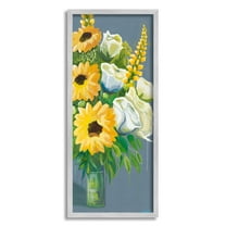 Stupell Industries Sunflowers & White Roses Botanical & Floral Painting Gray Framed Art Print Wall Art, 10 x 24