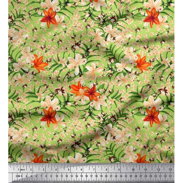 Soimoi Poly Georgette Fabric Leaves & Wild Flower Floral Decor Fabric Printed Yard 52 Inch Wide