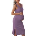 thumbnail image 3 of Ekouaer Women's Maternity Dress Rib Knit Sleeveless Tank Side Slit Bodycon Dresses Pregnancy Clothes S-XXL, 3 of 5