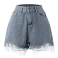 thumbnail image 7 of Sngxgn Women's High-Waisted Jeans Shorts Frayed Raw Hem Ripped Summer Denim Shorts(Blue,S), 7 of 7