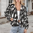 thumbnail image 3 of Jackets for Women Winter Coat Jackets Flannel Stand Collar Jacket(Black White Leafy Floral Pattern,Size:S-4XL), 3 of 7