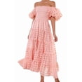 thumbnail image 3 of Gdvsclr Women'S Puffy Short Sleeve Square Neck Smocked Tiered A Line Maxi Long Dresses Pink S, 3 of 9