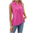 thumbnail image 4 of Lace Tank Tops for Women Lapel V-Neck Eyelet Sleeveless Vest Solid Color Casual Loose Dressy Fashion Summer 2025 Hot Pink XL, 4 of 4
