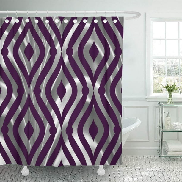Suttom Gray Elegant Silver And Purple Geometric Pattern Shower Curtain 66x72 Inch Com Suttom Gray Elegant Silver And Purple, Purple And Gray Shower Curtain