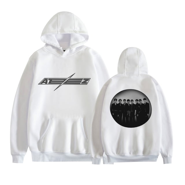 FOSSKOS ATEEZ Male idol Group Gift Give Fans Comfort Hoodies Unisex,3XL,White
