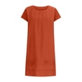 thumbnail image 2 of New Hot Cotton and Linen Summer Dresses 2025 Women's Solid Crewneck Loose Pleated Dress Fashion Short Sleeve Beach Casual Dress Knee Length, 2 of 5