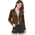 thumbnail image 2 of Chaquecorde mujer Soft Moto Zip Up Pockets Chaquetas de motociclisde gamusintétiMarron oscuro M, 2 of 6
