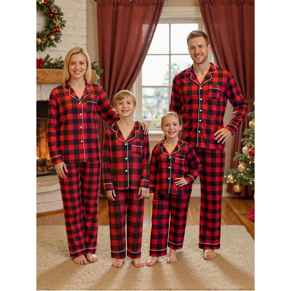 Jaweiwi Matching Family Plaid Pajamas Set for Christmas, Long Sleeve Shirt with Pants Plaid Sleepwear Loungewear for Holiday Wear