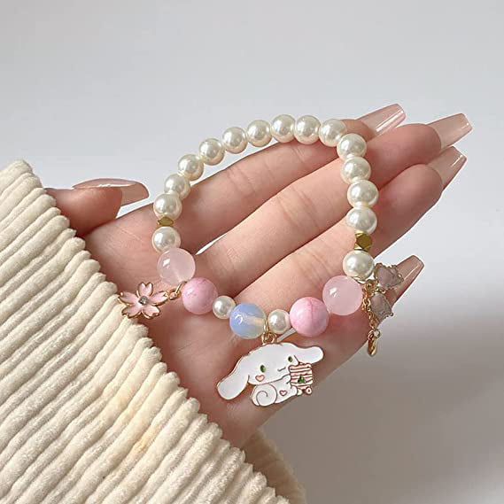 OZAOZ Kawaii Bracelets Set Crystal Beads Pearl Bracelets Cute Cartoon  Elastic Beaded Bracelets for Girls Women Friendship Jewelry
