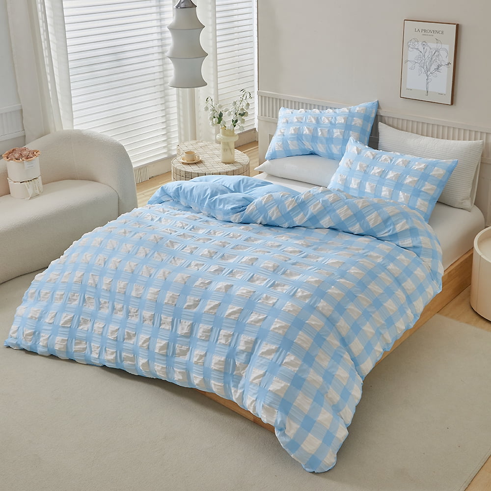 YELEE Comfort Twin Size Bedding Sets for All Seasons 2 Piece Checkered Luxurious Duvet Cover 68"x90" and 1 Blue Pillowcase