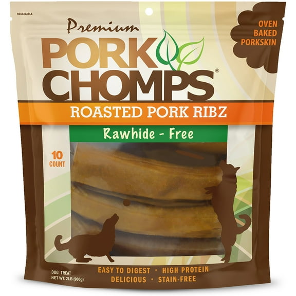 Pork Chomps Premium Rawhide-Free Roasted Pork Ribz Dog Chews, 6 inch, 10 Count