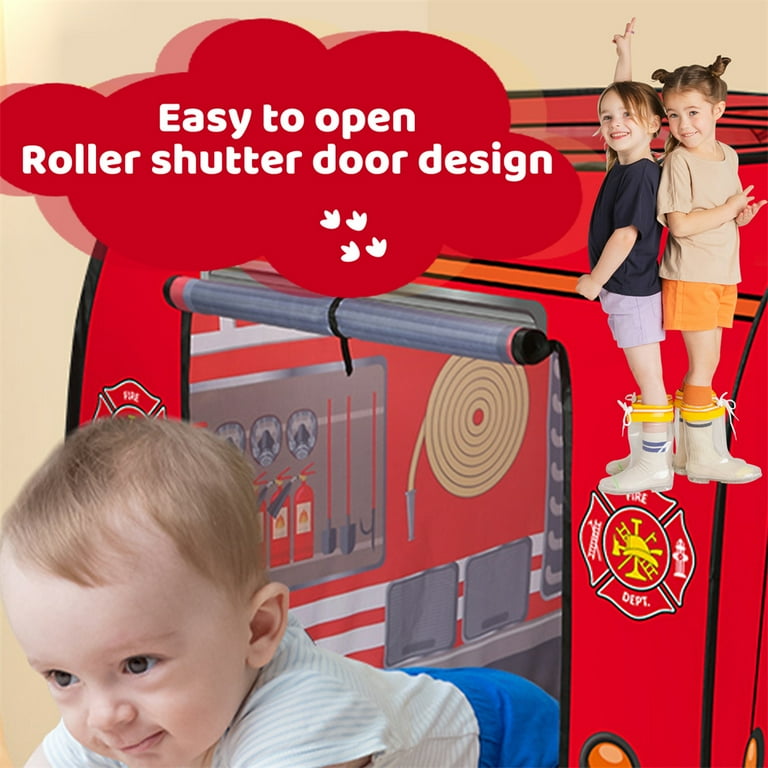 Fire Truck Pop Up Play Tent For Kids - Indoor Outdoor Playhouse For Ages 1-3