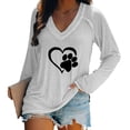 thumbnail image 3 of CEHVOM T-shirt à Manches Longues pour Femme, Col en V, Imprimé, Ample, Décontracté, Mode, Automne, 3 of 5