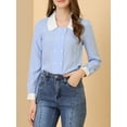 thumbnail image 5 of Allegra K Women's Contrast Peter Pan Collar Gingham Long Sleeve Button Front Shirt, 5 of 6