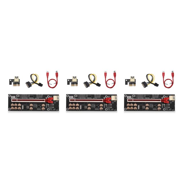 Langgg PCI-E 1X to 16X Adapter Digital Display 10 Capacitor 6pin Power Port PCI- Extender Desktop PC Accessories Red 3Set