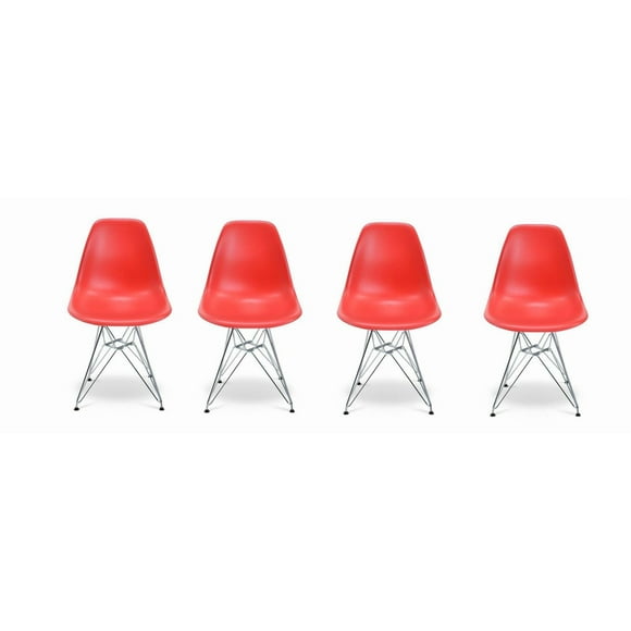 Eiffel Chair for Adults Set of 4 in Red color with Chrome Legs