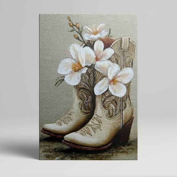 1pc Western - Style Cowboy Boots with Magnolia Flowers Framed Decor room hanging Wall Picture Decor for Home Gifts, living room, bathroom, bedroom, kitchen wall art decor canvas wall art