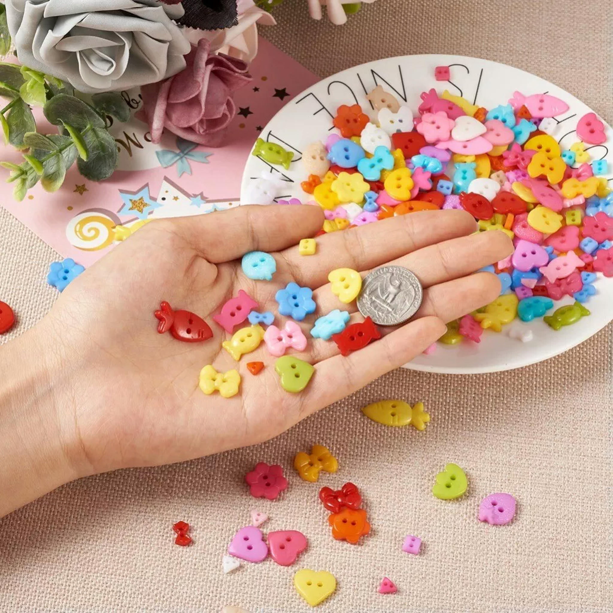 U8MO 500pc 2-hole Plastic Buttons Cute Flower Bowknot Heart Sewing Buttons 5.5~24.5mm