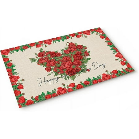 

Romantic Roses Door Mat Indoor Doormat Anti-Skid Floor Mat Door Rug for Entryway Patio High Traffic Areas Decoration Happy Valentine s Day 24x16 Inch