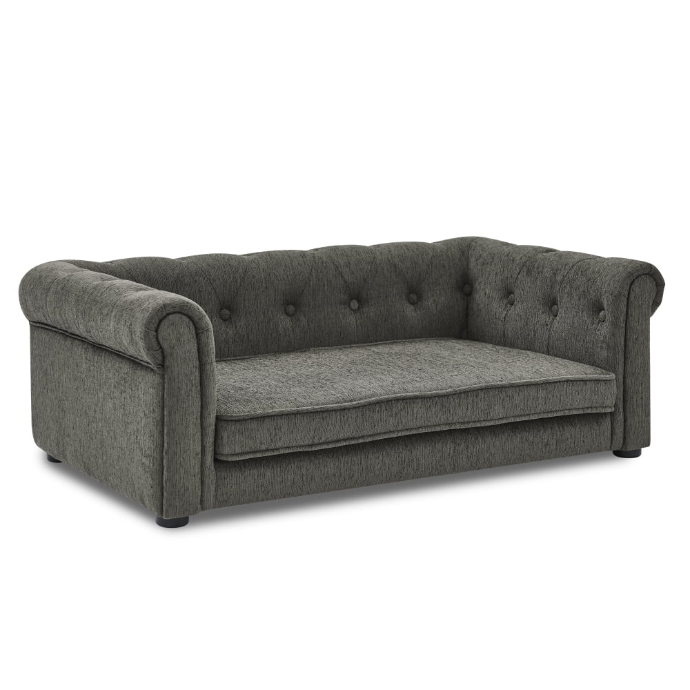 Hassch 40" Dog Couch with Arc-Shaped Armrest and Backrest, Comfortable Padding Pet Sofa for Medium and Large Dogs, Dark Gray