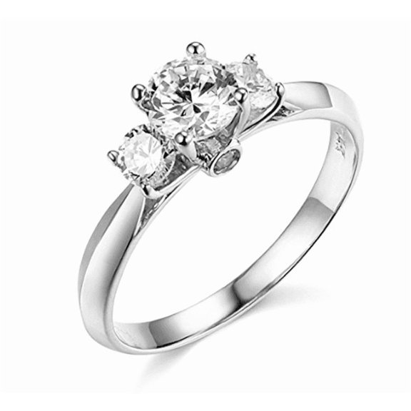 1.25 Ct Round Solid 14K White Gold 3 Three Stone Engagement Wedding Promise Ring