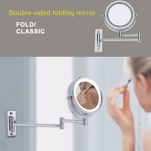 Wall Mounted Makeup Mirror LED Light Two Sided 360 Rotate Mirror 5X Magnification for Bathroom