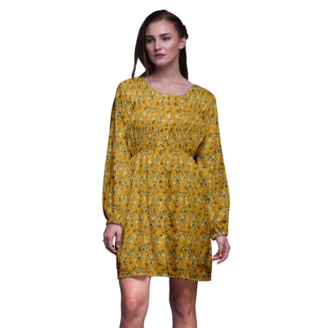 Bimba Robe Midi Boutonnée Feuilles Dorées & Oiseau Flowerpecker Chemise Femme Été Tunique Décontractée-Petite