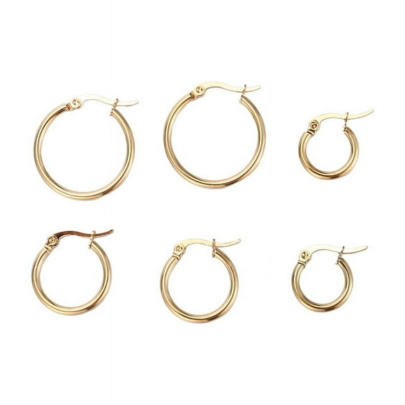 3 pairs 15mm 20mm 25mm Stainless Steel Hoop Earrings Set Woman Gold
