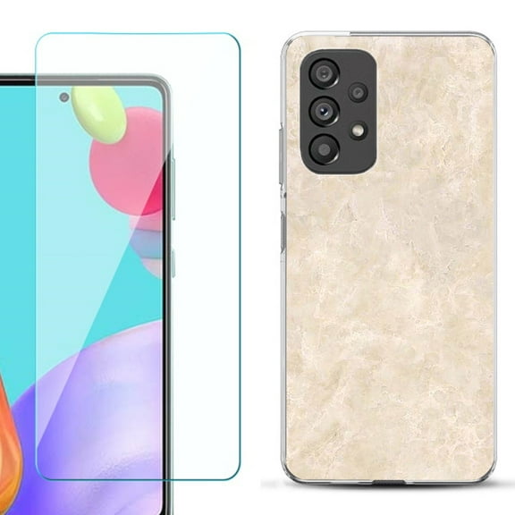 Slim-Fit Fashion Phone Case for Samsung Galaxy A53 5G, with Tempered Glass Screen Protector, by OneToughShield ® - Marble / Latte