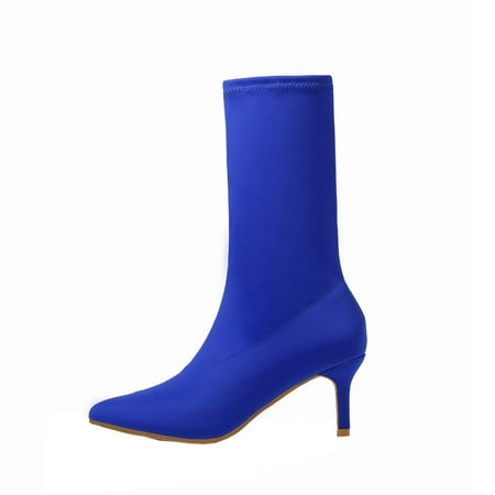 

AnuYalue Boots on Clearance 2023 Women s Knit Sock Ankle Boots Pointed Toe Stretch Heel Slip-on Stretch Booties Shoes