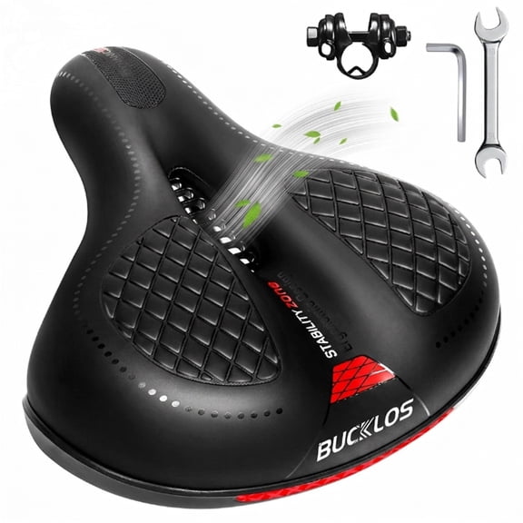BUCKLOS Comfortable Bike Seat Cushion for Men Women Wide Bicycle Saddle Soft Memory Foam Padded Replacement Seats Fit for Peloton, Exercise Bikes, Ebike,Cruiser