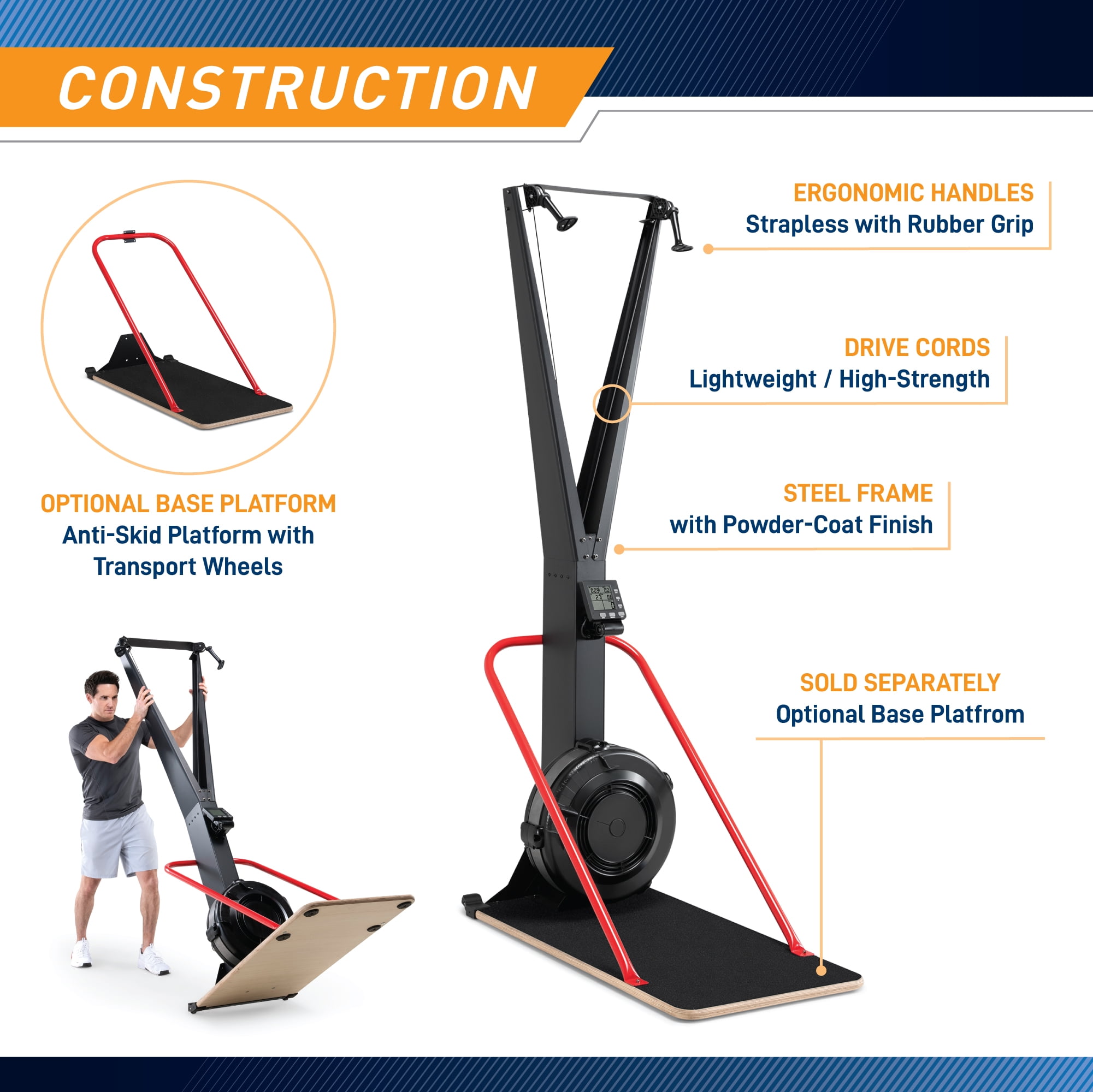 Marcy Cross Country Ski Trainer, Wall-Mounted Skiing Machine with Optional Base Platform (Sold Separately) NS-0357-SKI